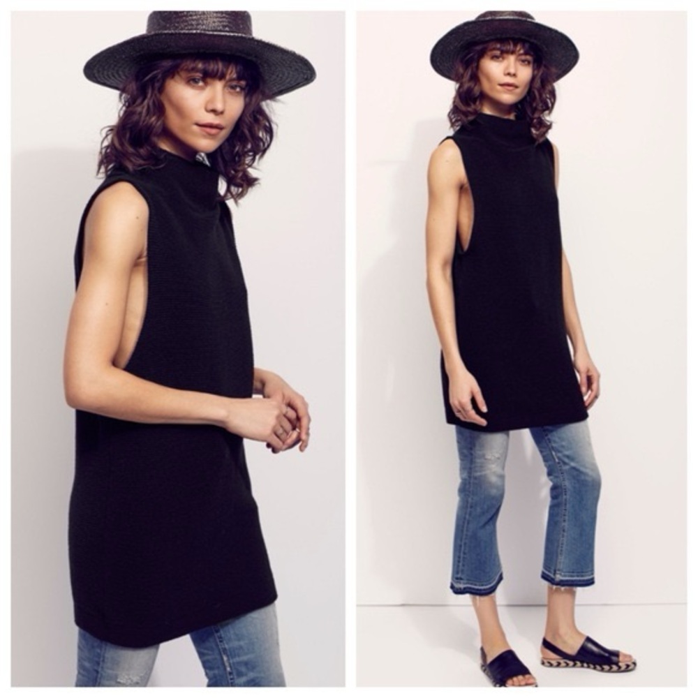 Free People Isla Ottoman Ribbed Tunic Sleeveless Vest in Black Size XS